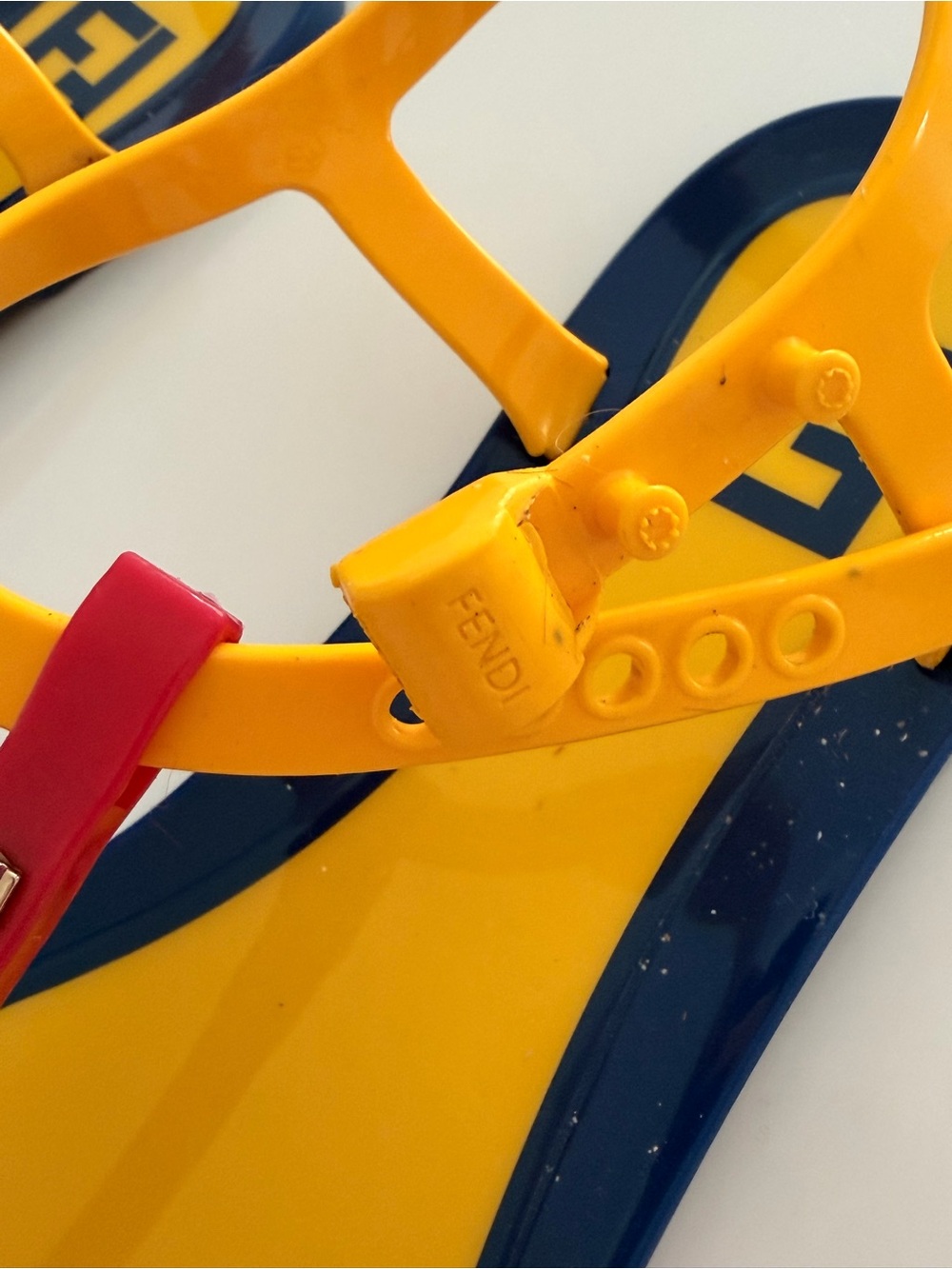 Authentic Fendi Yellow Navy Red Jelly T-Strap Sandals - Picture 3 of 4